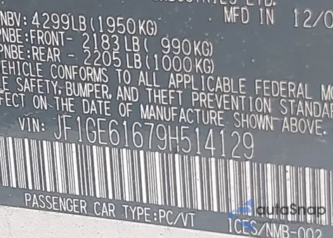 2009 Subaru Impreza 2.5I from USA, damaged, VIN JF1GE61679H514129